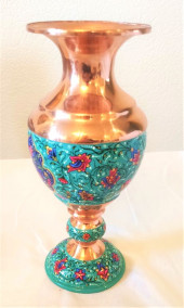 Медная ваза &quot;Цветок Персии&quot; Медная ваза с росписью эмалью. Высота - 26 см