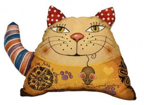 Подушка игрушка &quot;Кот с мышкой&quot;         Диванная декоративная подушка